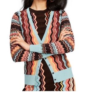 Missoni Brown and Blue Zigzag Cardigan Sweater